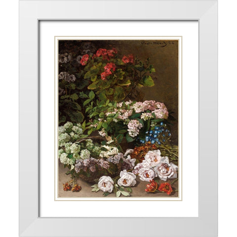 Spring Flowers White Modern Wood Framed Art Print with Double Matting by Monet, Claude