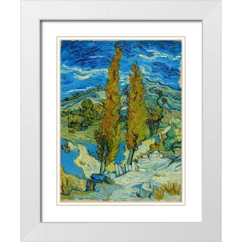 Two Poplars in the Alpilles near Saint-Remy White Modern Wood Framed Art Print with Double Matting by Gogh, Vincent van