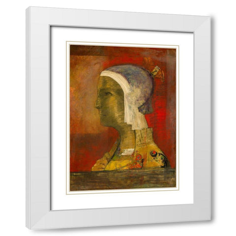 Symbolic Head White Modern Wood Framed Art Print with Double Matting by Redon, Odilon