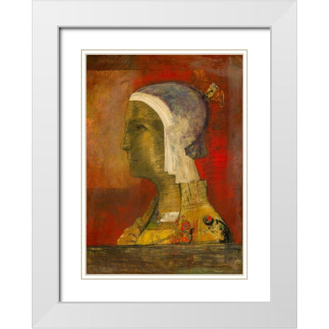 Symbolic Head White Modern Wood Framed Art Print with Double Matting by Redon, Odilon