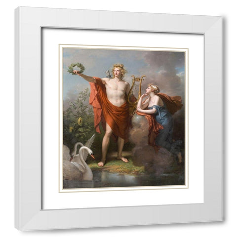 Apollo, God of Light, Eloquence, Poetry and the Fine Arts with Urania, Muse of Astronomy White Modern Wood Framed Art Print with Double Matting by Meynier, Charles