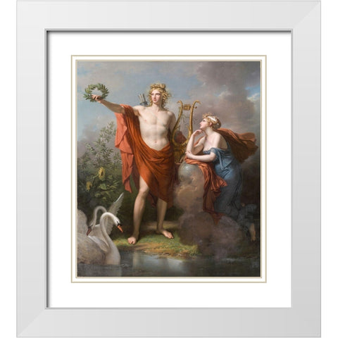 Apollo, God of Light, Eloquence, Poetry and the Fine Arts with Urania, Muse of Astronomy White Modern Wood Framed Art Print with Double Matting by Meynier, Charles