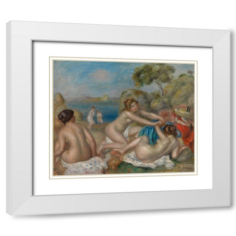 Bathers Playing with a Crab White Modern Wood Framed Art Print with Double Matting by Renoir, Pierre-Auguste