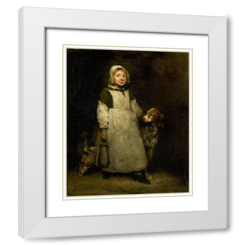 The Little Milkmaid White Modern Wood Framed Art Print with Double Matting by Ribot, Theodule