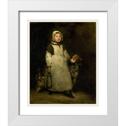 The Little Milkmaid White Modern Wood Framed Art Print with Double Matting by Ribot, Theodule