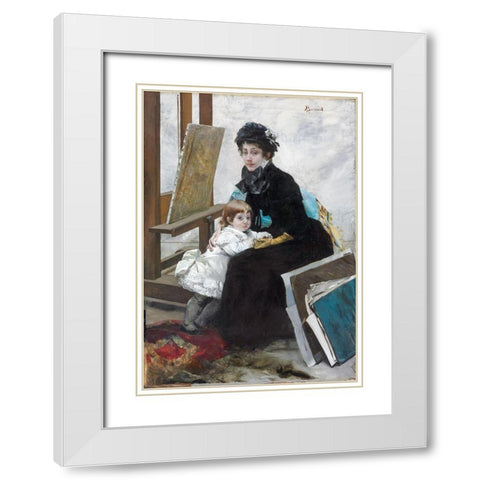 Madeleine Lerolle and Her Daughter Yvonne White Modern Wood Framed Art Print with Double Matting by Besnard, Albert