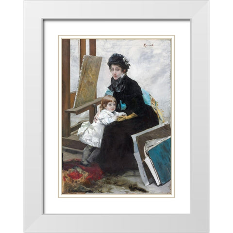 Madeleine Lerolle and Her Daughter Yvonne White Modern Wood Framed Art Print with Double Matting by Besnard, Albert