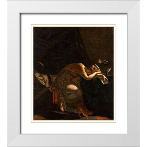 The Death of Sophonisba White Modern Wood Framed Art Print with Double Matting by Guerin, Pierre