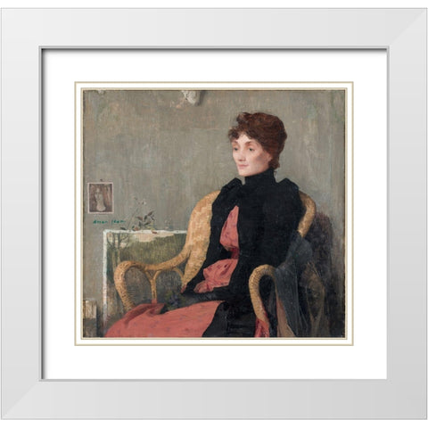 Portrait of a Woman White Modern Wood Framed Art Print with Double Matting by Aman-Jean, Edmond Francois