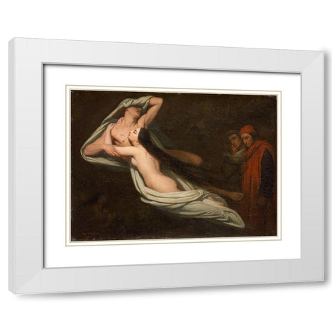 Dante and Virgil Meeting the Shades of Francesca da Rimini and Paolo White Modern Wood Framed Art Print with Double Matting by Scheffer, Ary