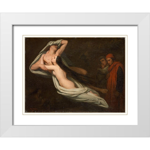 Dante and Virgil Meeting the Shades of Francesca da Rimini and Paolo White Modern Wood Framed Art Print with Double Matting by Scheffer, Ary