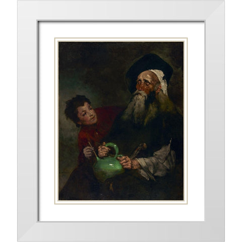 Lazarillo de Tormes and His Blind Master White Modern Wood Framed Art Print with Double Matting by Ribot, Theodule