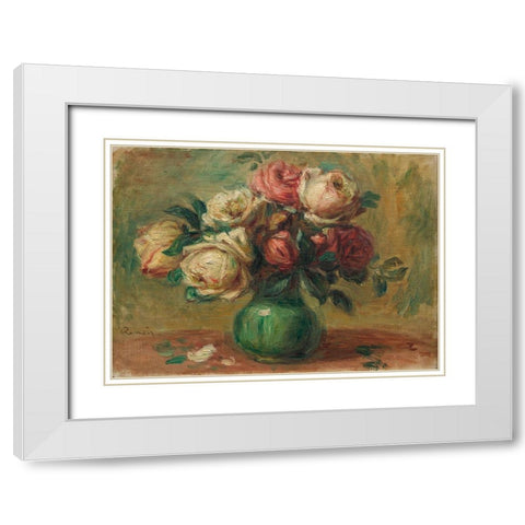 Roses in a Vase White Modern Wood Framed Art Print with Double Matting by Renoir, Pierre-Auguste