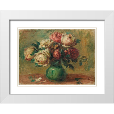 Roses in a Vase White Modern Wood Framed Art Print with Double Matting by Renoir, Pierre-Auguste