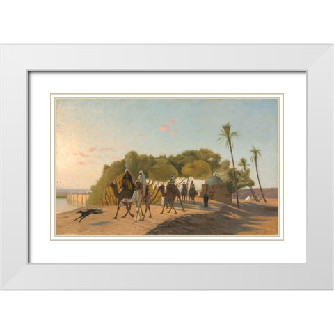 Leaving the Oasis White Modern Wood Framed Art Print with Double Matting by Gerome, Jean-Leon