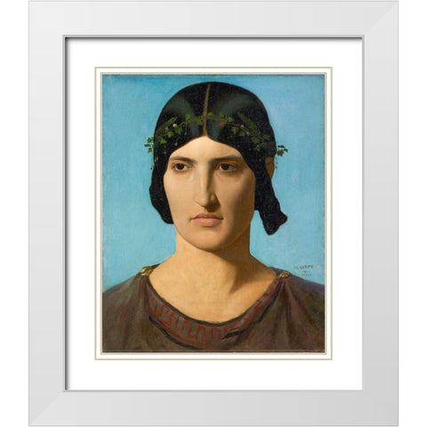 Head of an Italian Woman White Modern Wood Framed Art Print with Double Matting by Gerome, Jean-Leon