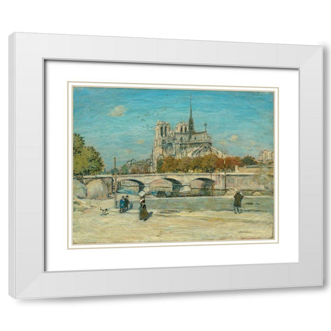 Notre Dame Seen from the Quai de la Tournelle White Modern Wood Framed Art Print with Double Matting by Raffaelli, Jean-Francois