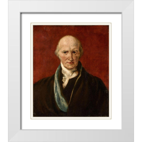 Portrait of Benjamin West White Modern Wood Framed Art Print with Double Matting by Lawrence, AfterÂ Thomas