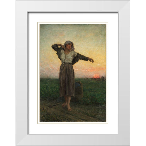 The Tired Gleaner White Modern Wood Framed Art Print with Double Matting by Breton, Jules