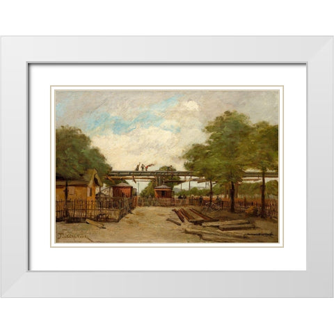 Construction of an Elevated Railway Bridge over the Cours de Vincennes White Modern Wood Framed Art Print with Double Matting by Trouillebert, Paul Desire