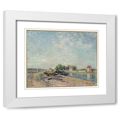 Saint-Mammes, Loing Canal White Modern Wood Framed Art Print with Double Matting by Sisley, Alfred
