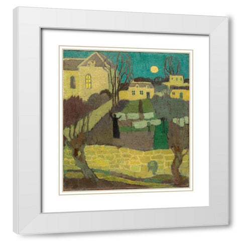 Drying the Linen, or Moonrise at the Priory White Modern Wood Framed Art Print with Double Matting by Denis, Maurice