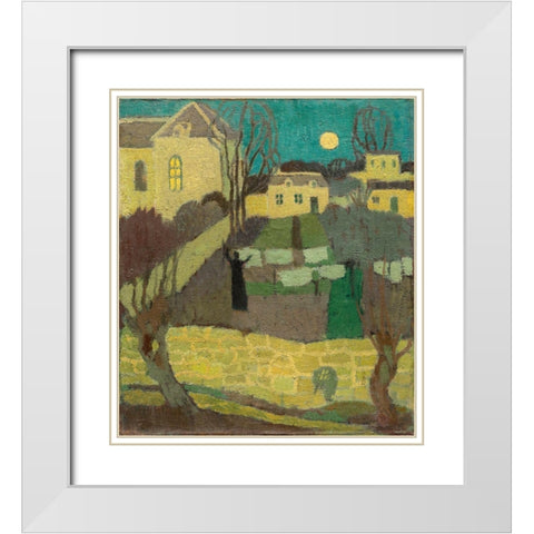 Drying the Linen, or Moonrise at the Priory White Modern Wood Framed Art Print with Double Matting by Denis, Maurice