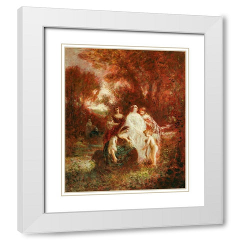 Figures in the Woods White Modern Wood Framed Art Print with Double Matting by Monticelli, Adolphe