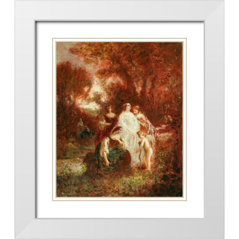 Figures in the Woods White Modern Wood Framed Art Print with Double Matting by Monticelli, Adolphe