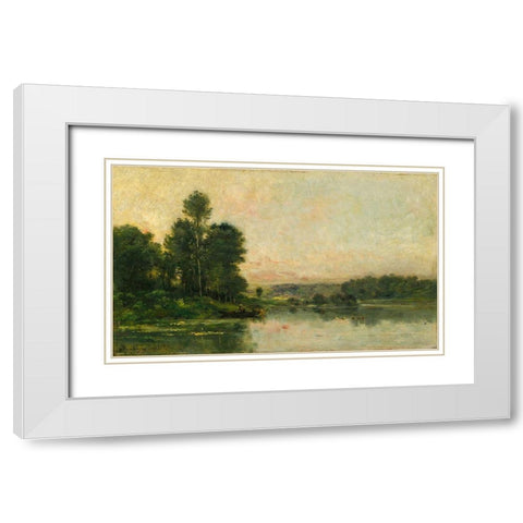 The Hillsides of Mery-sur-Oise, Opposite Auvers White Modern Wood Framed Art Print with Double Matting by Daubigny, Charles Francois