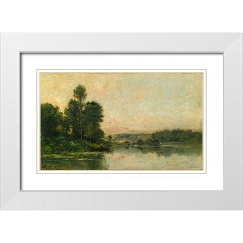 The Hillsides of Mery-sur-Oise, Opposite Auvers White Modern Wood Framed Art Print with Double Matting by Daubigny, Charles Francois