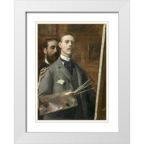Self-Portrait with Raphael de Ochoa White Modern Wood Framed Art Print with Double Matting by Blanche, Jacques-Emile