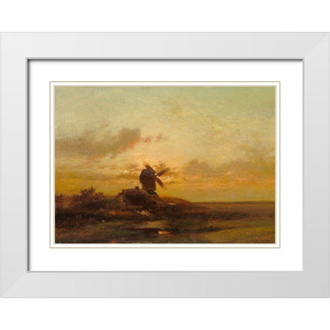 The Windmill White Modern Wood Framed Art Print with Double Matting by Dupre, Jules