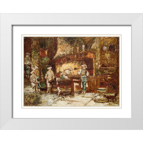 The Kitchen of the Rotisserie des Deux Paons White Modern Wood Framed Art Print with Double Matting by Monticelli, Adolphe