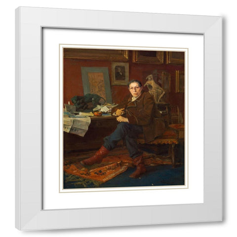 Albert Wolff in His Study White Modern Wood Framed Art Print with Double Matting by Bastien-Lepage, Jules