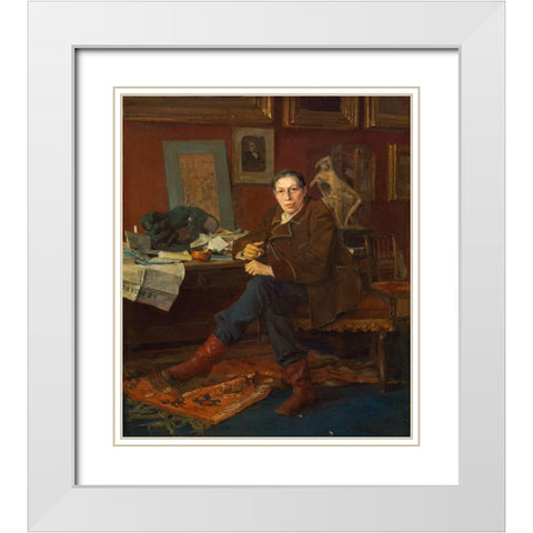 Albert Wolff in His Study White Modern Wood Framed Art Print with Double Matting by Bastien-Lepage, Jules