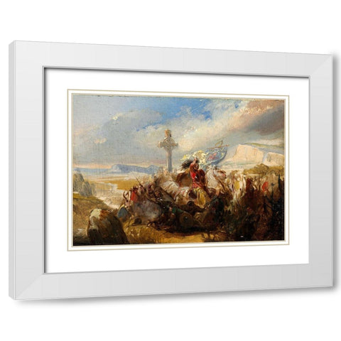 Battle of Poitiers, 25 October 732 White Modern Wood Framed Art Print with Double Matting by de Steuben, Baron Charles