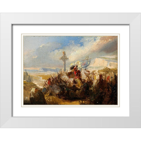 Battle of Poitiers, 25 October 732 White Modern Wood Framed Art Print with Double Matting by de Steuben, Baron Charles