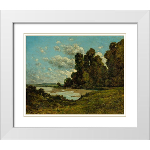 The River Loire at Nevers White Modern Wood Framed Art Print with Double Matting by Harpignies, Henri Joseph