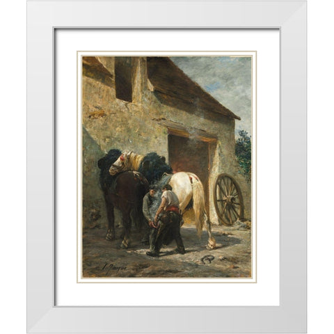 Blacksmiths White Modern Wood Framed Art Print with Double Matting by Jacque, Emile