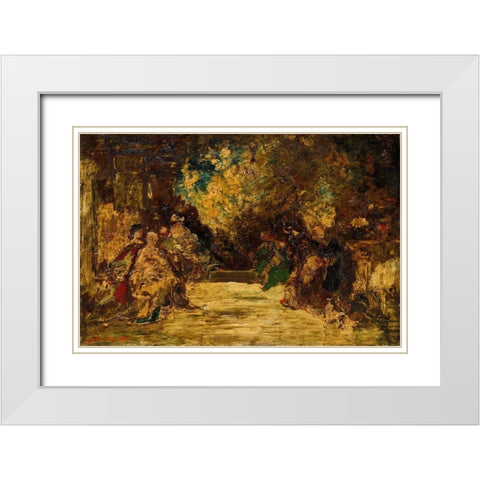 Figures on a Terrace White Modern Wood Framed Art Print with Double Matting by Monticelli, Adolphe