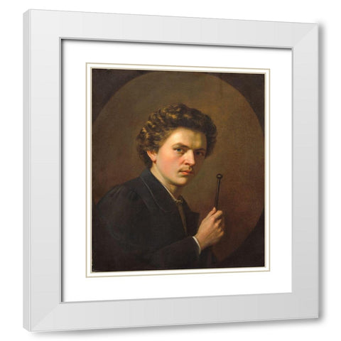 Self-Portrait with a Maulstick White Modern Wood Framed Art Print with Double Matting by Regnault, Henri