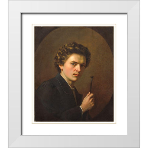 Self-Portrait with a Maulstick White Modern Wood Framed Art Print with Double Matting by Regnault, Henri