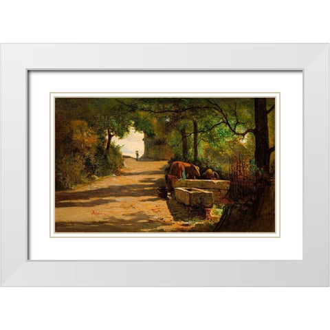 Well at the Side of a Road White Modern Wood Framed Art Print with Double Matting by Appian, Adolphe