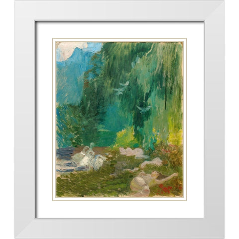 The Siesta White Modern Wood Framed Art Print with Double Matting by Besnard, Albert
