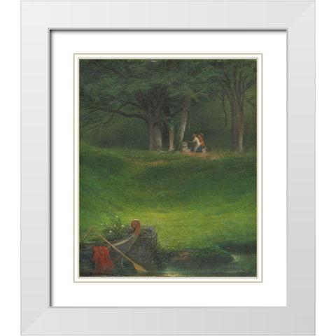Offering to the God Pan White Modern Wood Framed Art Print with Double Matting by Delaroche, Paul
