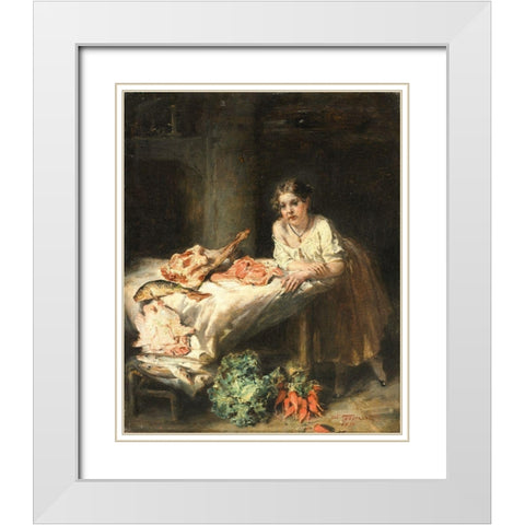 The Bourgeois Kitchen White Modern Wood Framed Art Print with Double Matting by Tassaert, Octave