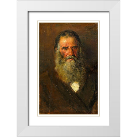 Study of the Head of an Old Man White Modern Wood Framed Art Print with Double Matting by Makovskij, Vladimir Egorovic