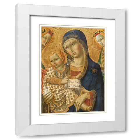 Virgin and Child Enthroned White Modern Wood Framed Art Print with Double Matting by Italy 19th Century