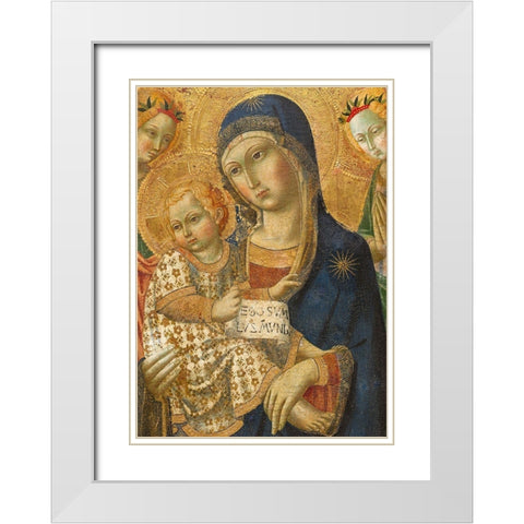 Virgin and Child Enthroned White Modern Wood Framed Art Print with Double Matting by Italy 19th Century